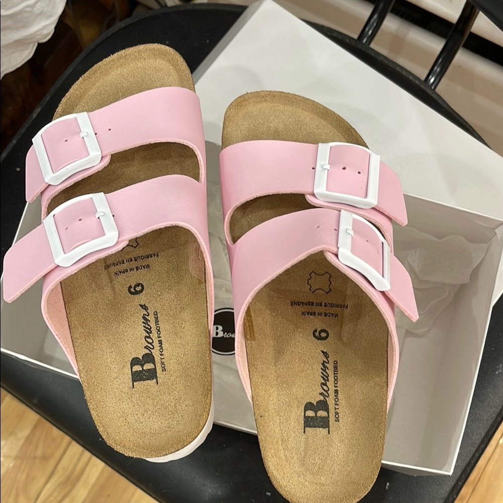 BNWT Browns. Made in Spain. Lovely quality Pink Double Strap Sandals